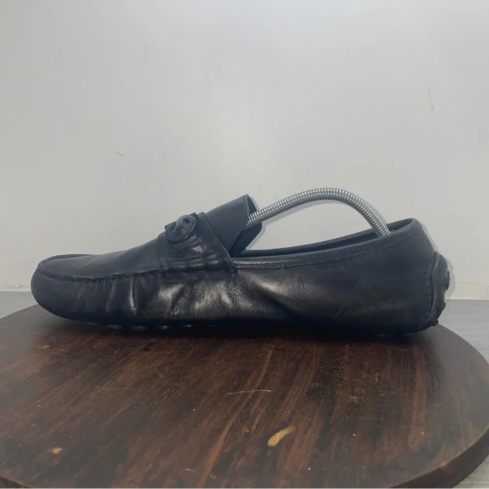 Ferragamo Size 10.5 EE Wide Gancini Leather Driving Loafers Shoes Black